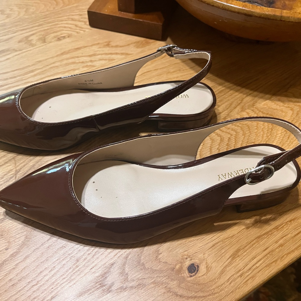 Dark Brown Patent Slingback Flats